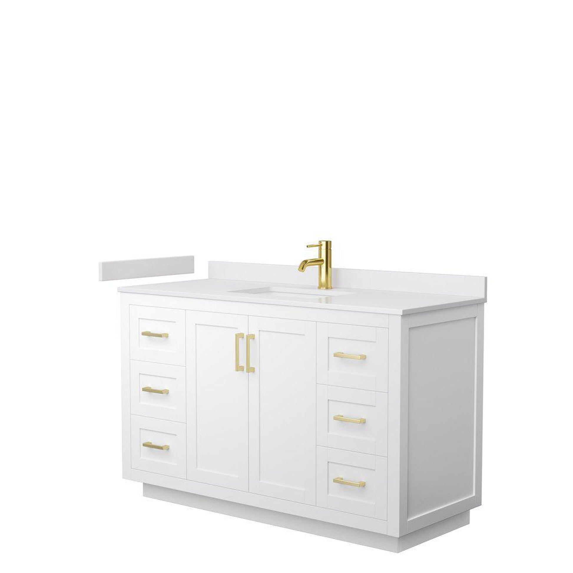 Wyndham Collection Miranda 54" Single Bathroom White Vanity Set With White Cultured Marble Countertop, Undermount Square Sink, And Brushed Gold Trim