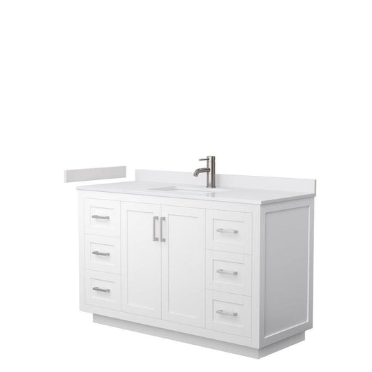 Wyndham Collection Miranda 54" Single Bathroom White Vanity Set With White Cultured Marble Countertop, Undermount Square Sink, And Brushed Nickel Trim