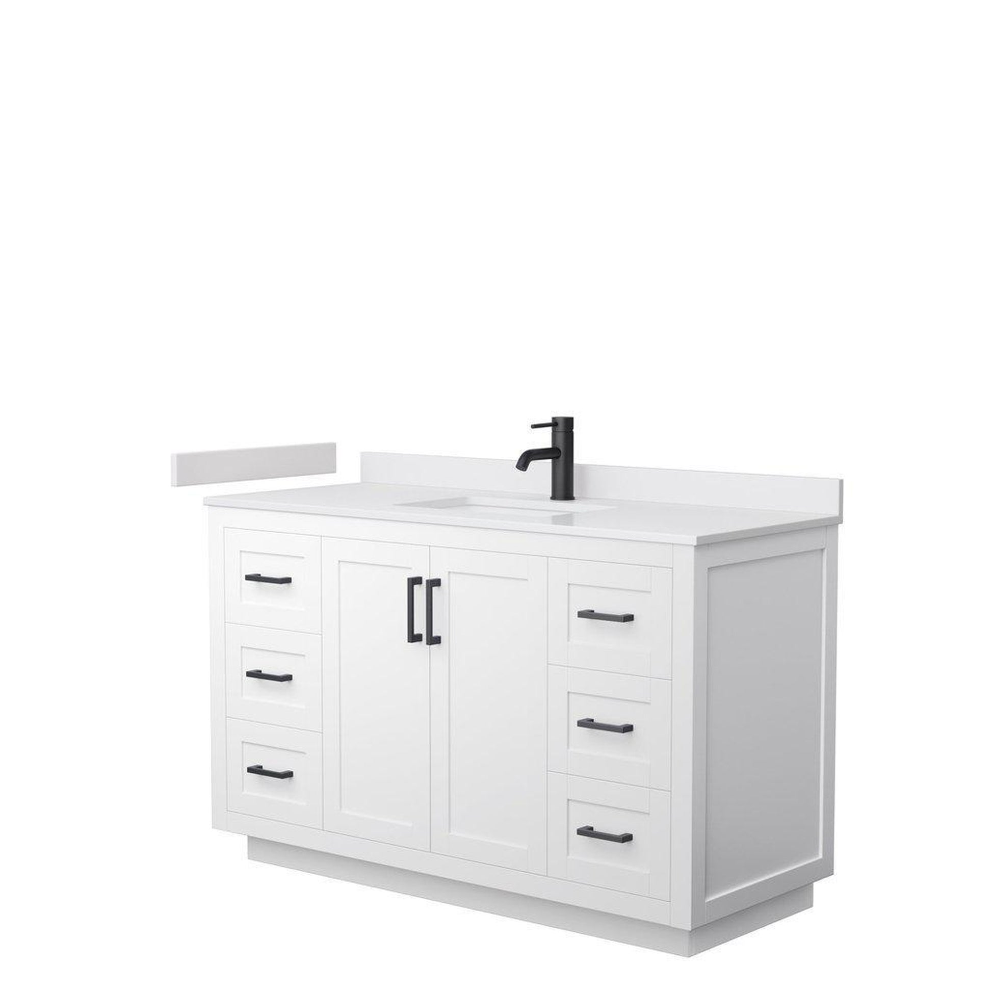 Wyndham Collection Miranda 54" Single Bathroom White Vanity Set With White Cultured Marble Countertop, Undermount Square Sink, And Matte Black Trim