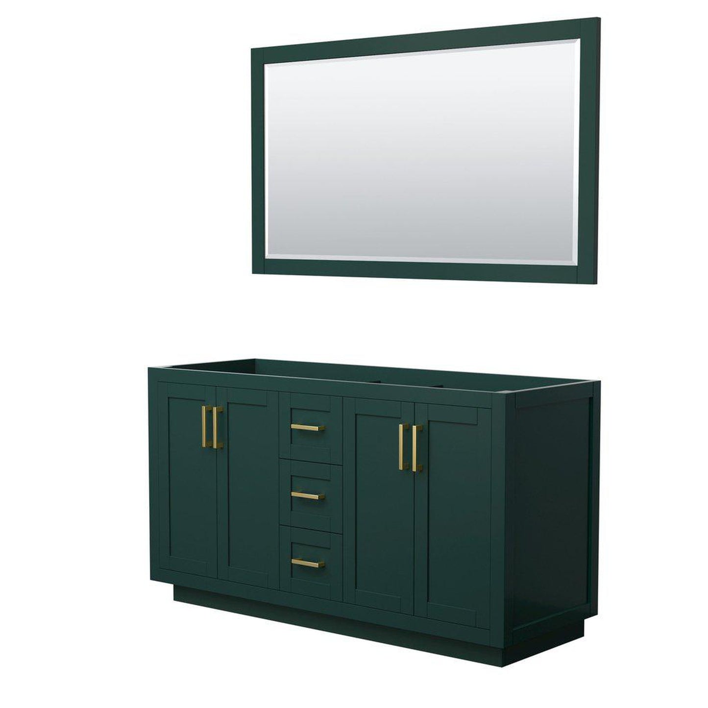 Wyndham Collection Miranda 60" Double Bathroom Green Vanity Set With 58" Mirror And Brushed Gold Trim