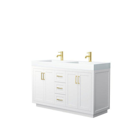 Wyndham Collection Miranda 60" Double Bathroom White Vanity Set With 4" Thick Matte White Solid Surface Countertop, Integrated Sink, And Brushed Gold Trim