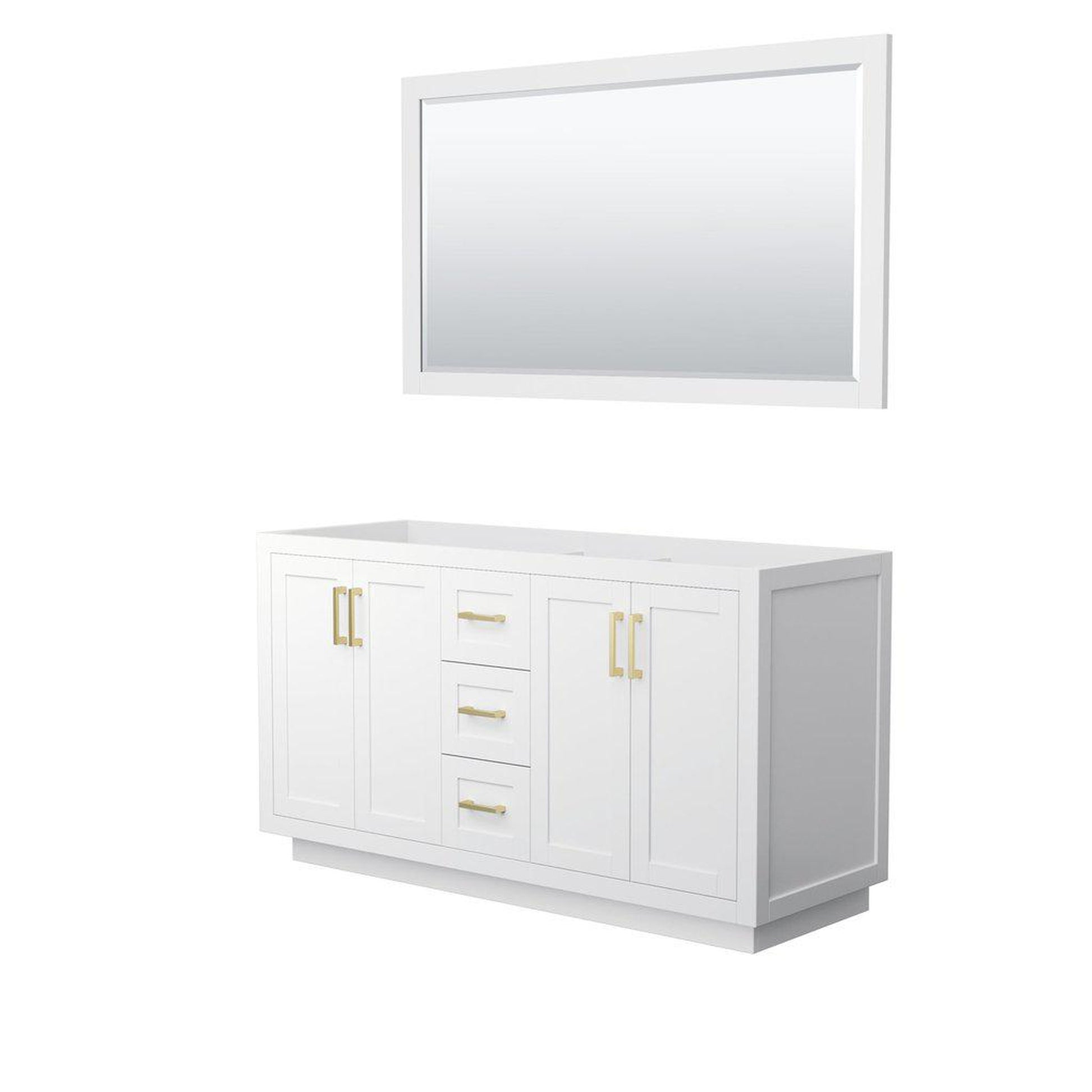Wyndham Collection Miranda 60" Double Bathroom White Vanity Set With 58" Mirror And Brushed Gold Trim