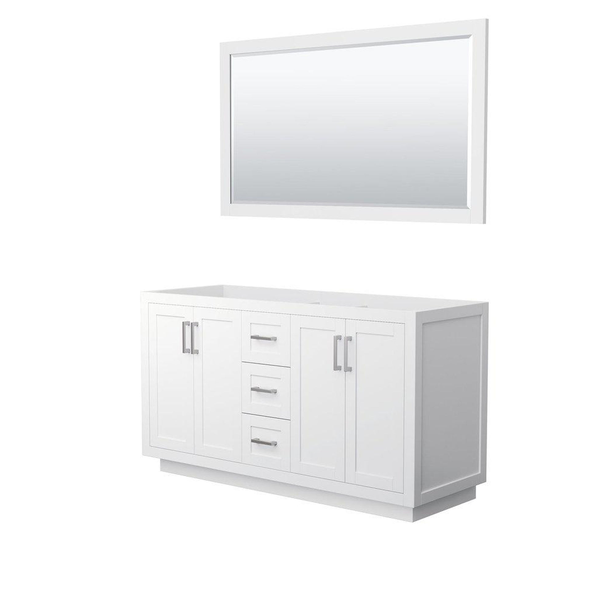 Wyndham Collection Miranda 60" Double Bathroom White Vanity Set With 58" Mirror And Brushed Nickel Trim