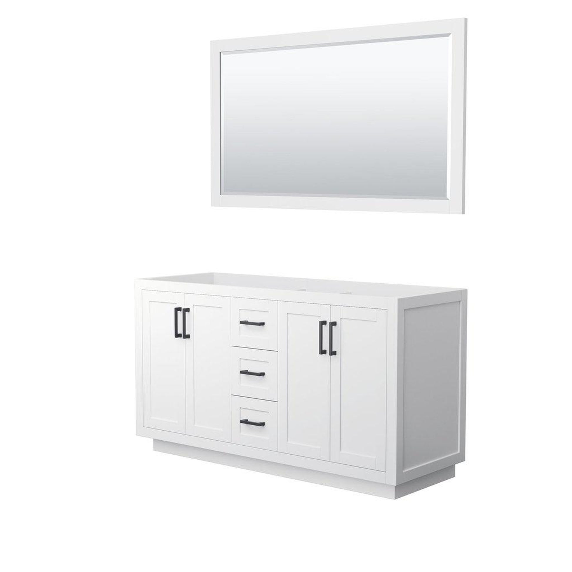 Wyndham Collection Miranda 60" Double Bathroom White Vanity Set With 58" Mirror And Matte Black Trim