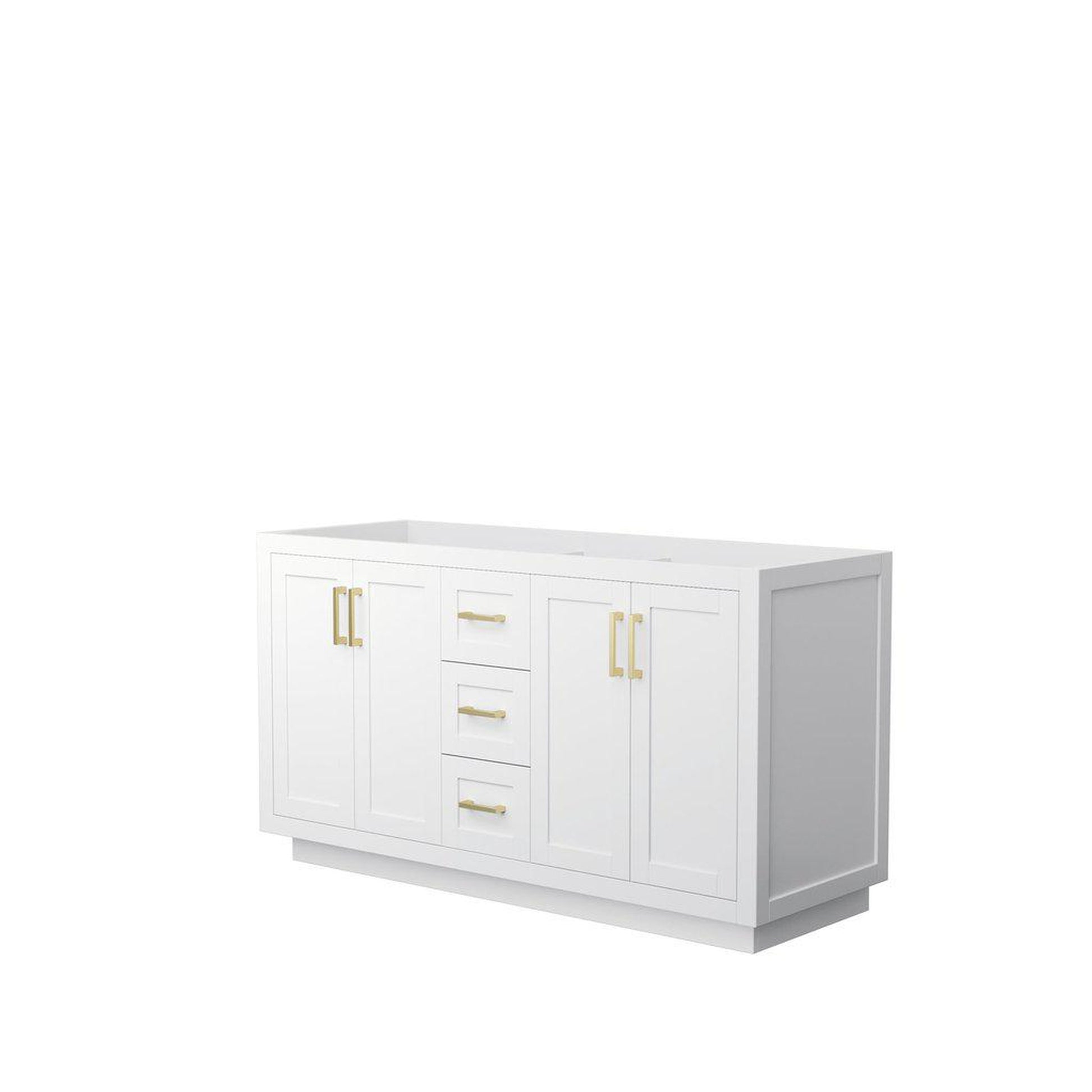 Wyndham Collection Miranda 60" Double Bathroom White Vanity With Brushed Gold Trim