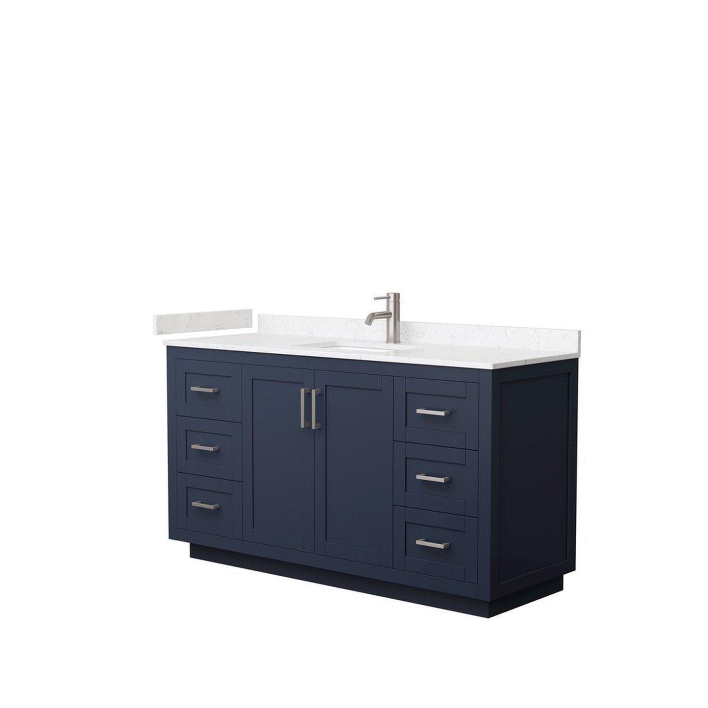 Wyndham Collection Miranda 60" Single Bathroom Dark Blue Vanity Set With Light-Vein Carrara Cultured Marble Countertop, Undermount Square Sink, And Brushed Nickel Trim