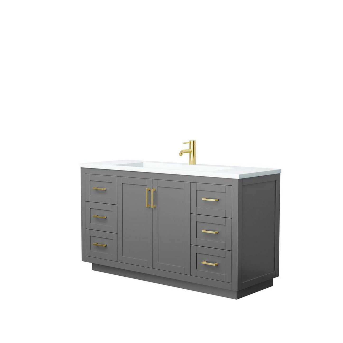 Wyndham Collection Miranda 60" Single Bathroom Dark Gray Vanity Set With 1.25" Thick Matte White Solid Surface Countertop, Integrated Sink, And Brushed Gold Trim