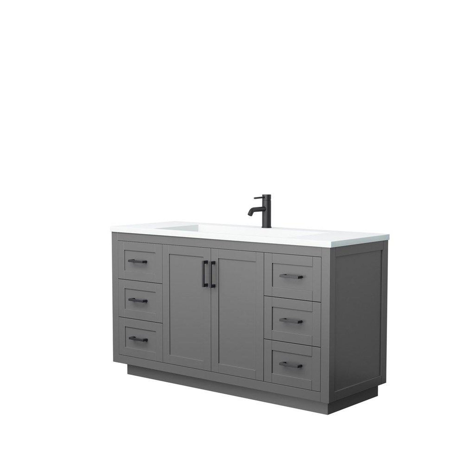 Wyndham Collection Miranda 60" Single Bathroom Dark Gray Vanity Set With 1.25" Thick Matte White Solid Surface Countertop, Integrated Sink, And Matte Black Trim