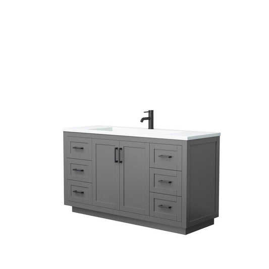 Wyndham Collection Miranda 60" Single Bathroom Dark Gray Vanity Set With 1.25" Thick Matte White Solid Surface Countertop, Integrated Sink, And Matte Black Trim