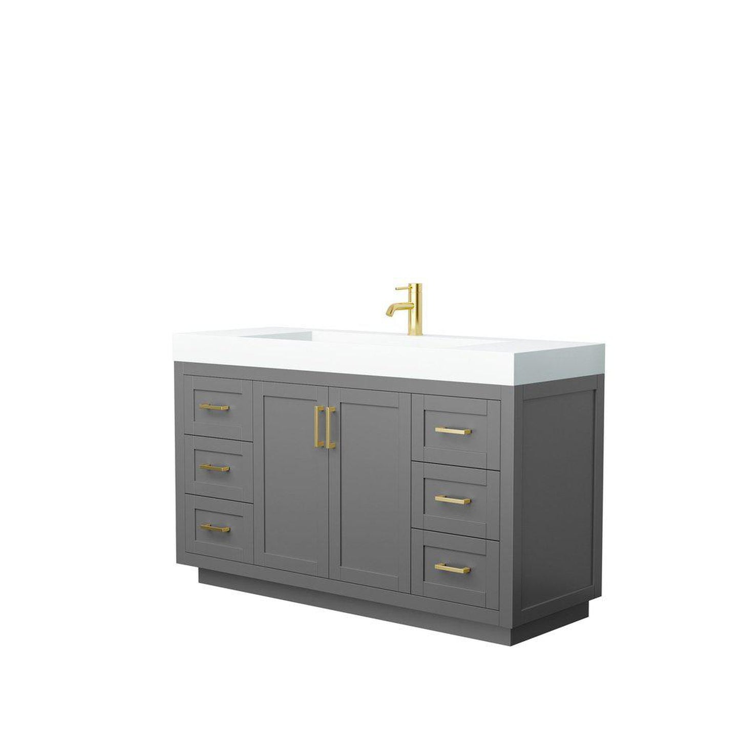 Wyndham Collection Miranda 60" Single Bathroom Dark Gray Vanity Set With 4" Thick Matte White Solid Surface Countertop, Integrated Sink, And Brushed Gold Trim