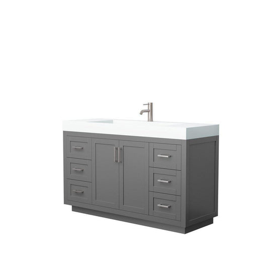 Wyndham Collection Miranda 60" Single Bathroom Dark Gray Vanity Set With 4" Thick Matte White Solid Surface Countertop, Integrated Sink, And Brushed Nickel Trim