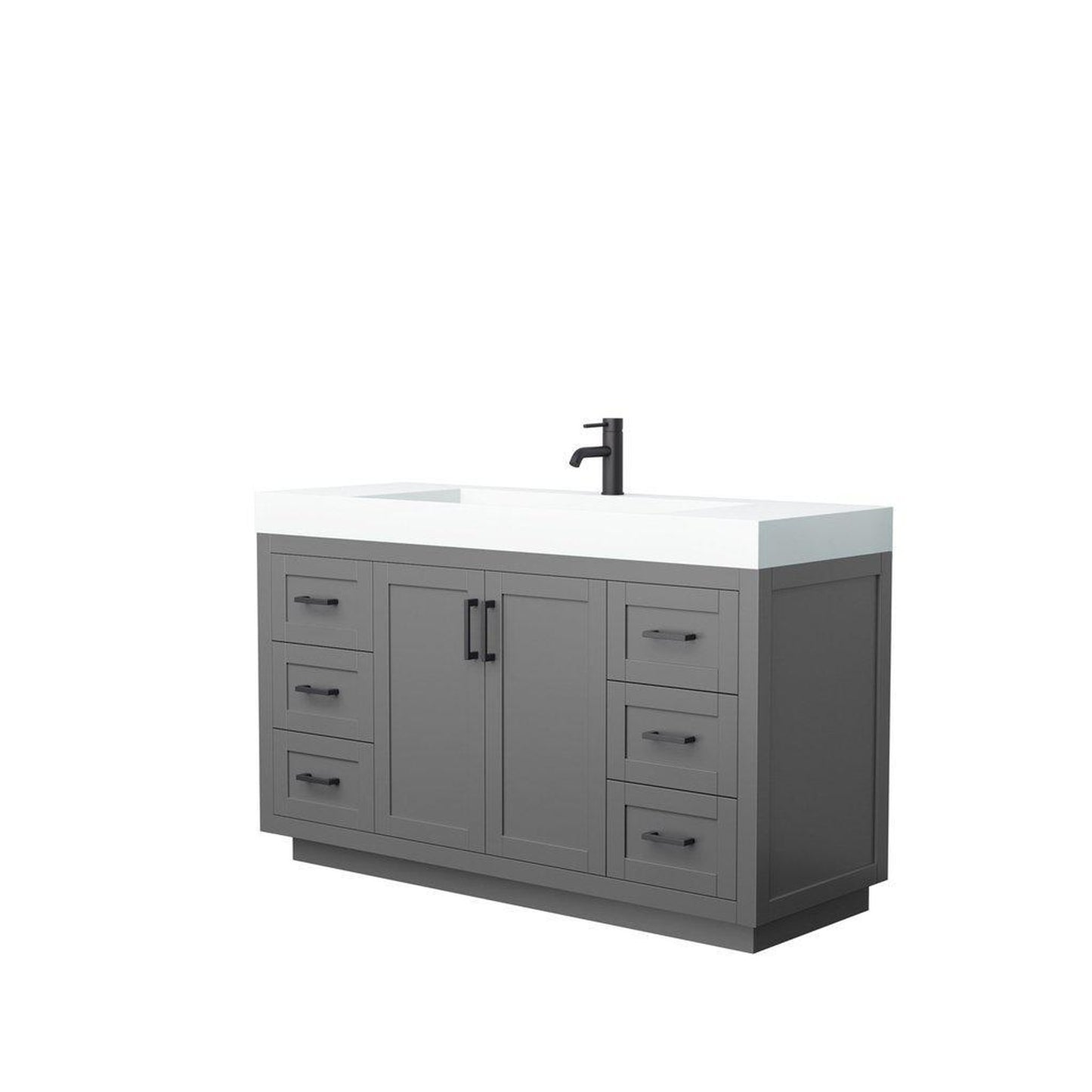 Wyndham Collection Miranda 60" Single Bathroom Dark Gray Vanity Set With 4" Thick Matte White Solid Surface Countertop, Integrated Sink, And Matte Black Trim