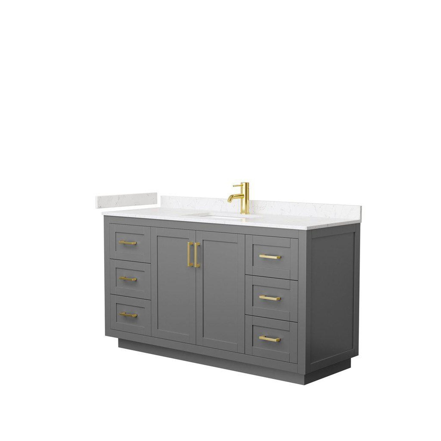 Wyndham Collection Miranda 60" Single Bathroom Dark Gray Vanity Set With Light-Vein Carrara Cultured Marble Countertop, Undermount Square Sink, And Brushed Gold Trim