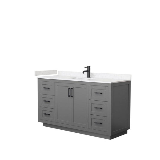 Wyndham Collection Miranda 60" Single Bathroom Dark Gray Vanity Set With Light-Vein Carrara Cultured Marble Countertop, Undermount Square Sink, And Matte Black Trim