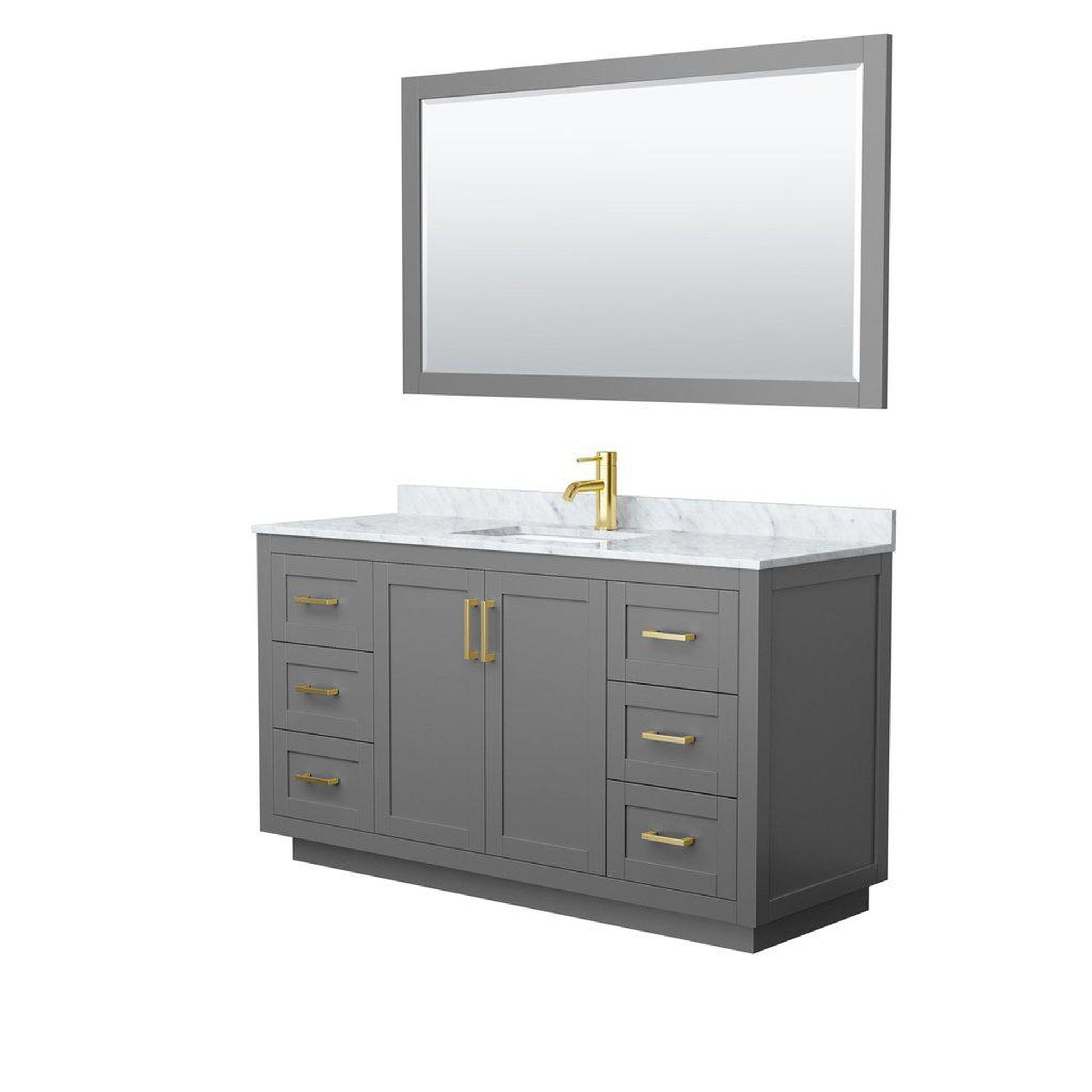Wyndham Collection Miranda 60" Single Bathroom Dark Gray Vanity Set With White Carrara Marble Countertop, Undermount Square Sink, 58" Mirror And Brushed Gold Trim