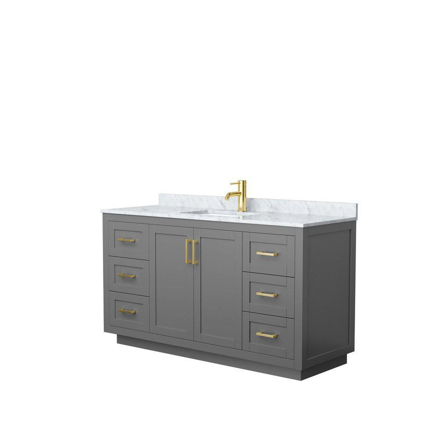 Wyndham Collection Miranda 60" Single Bathroom Dark Gray Vanity Set With White Carrara Marble Countertop, Undermount Square Sink, And Brushed Gold Trim