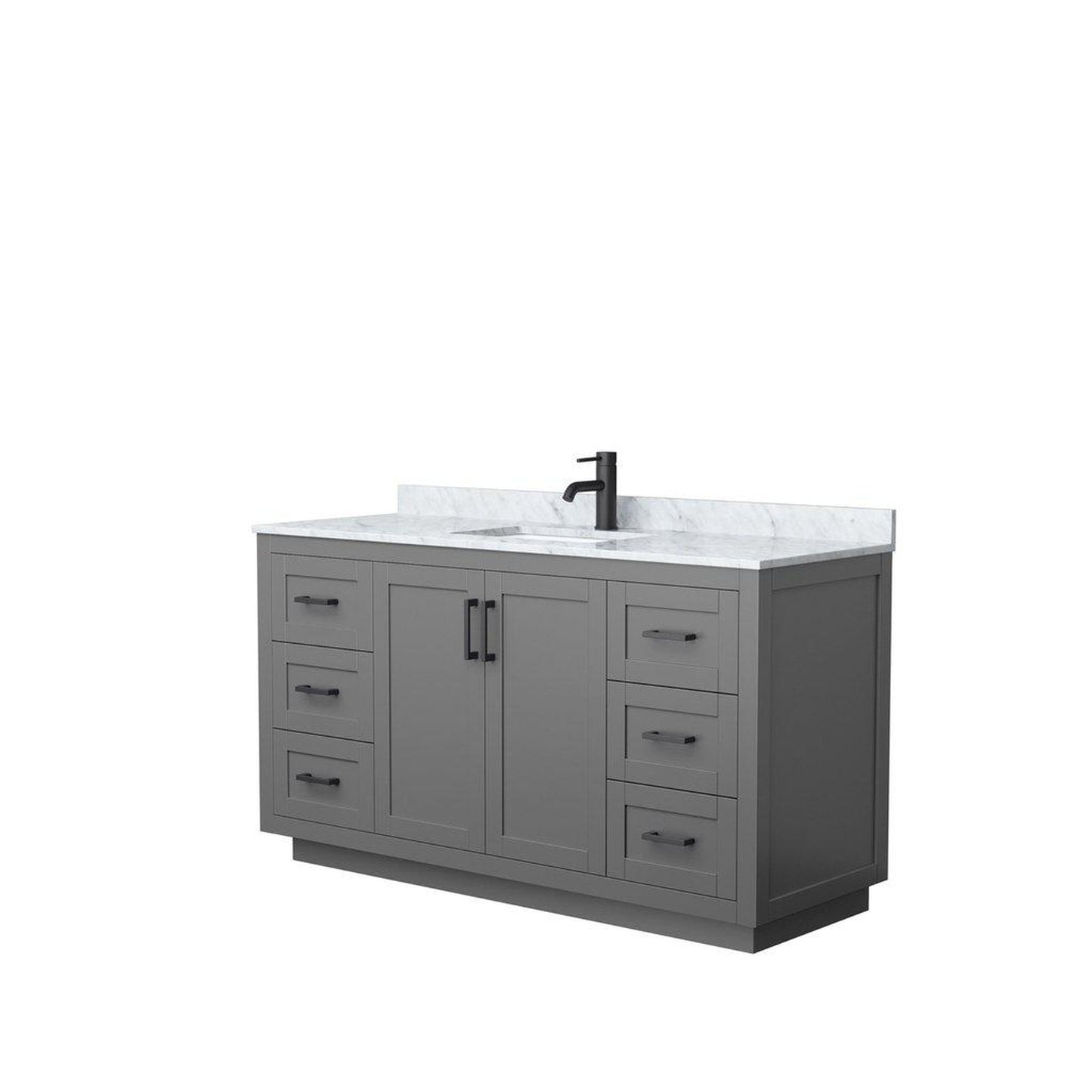 Wyndham Collection Miranda 60" Single Bathroom Dark Gray Vanity Set With White Carrara Marble Countertop, Undermount Square Sink, And Matte Black Trim