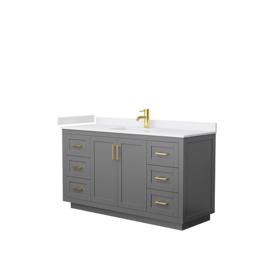 Wyndham Collection Miranda 60" Single Bathroom Dark Gray Vanity Set With White Cultured Marble Countertop, Undermount Square Sink, And Brushed Gold Trim