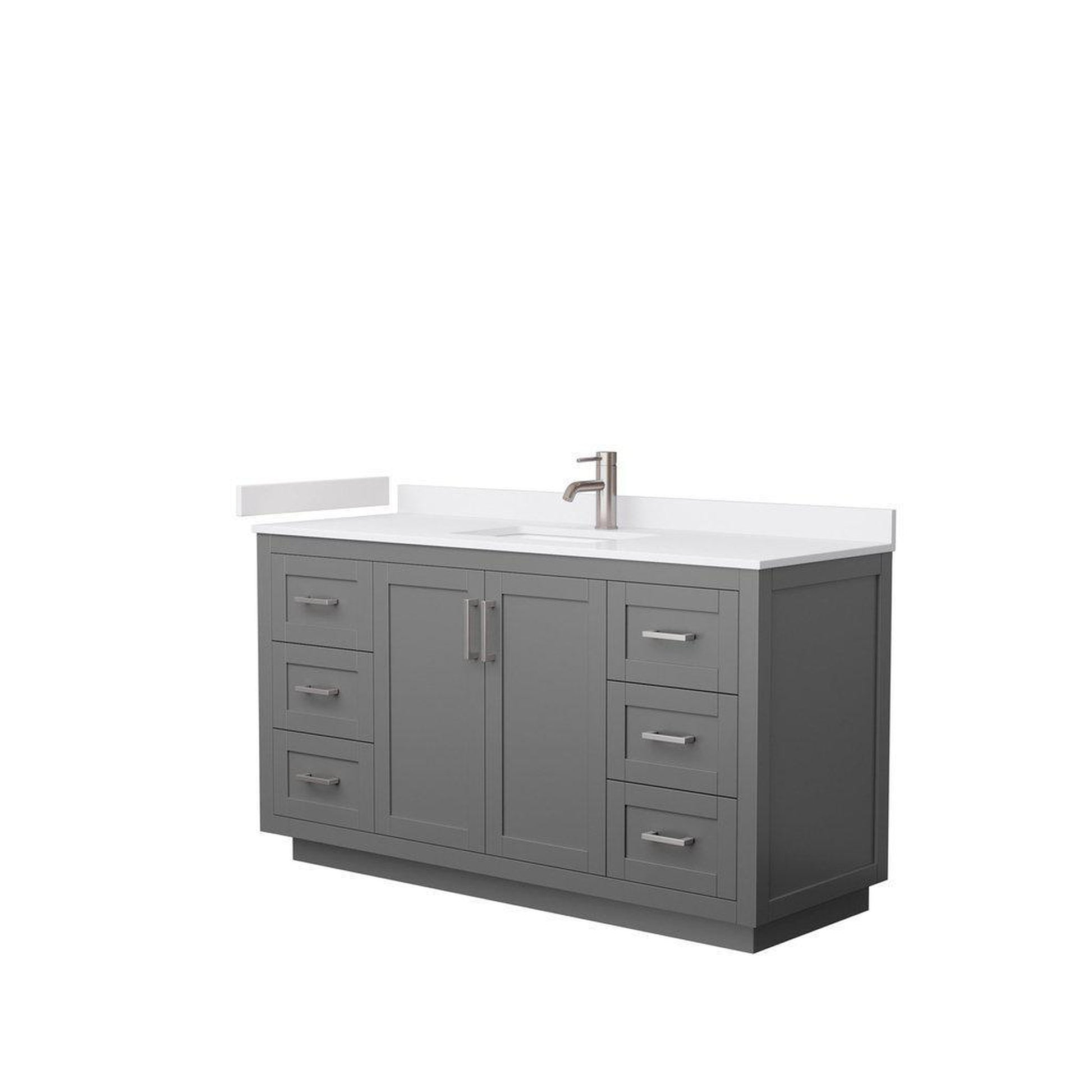 Wyndham Collection Miranda 60" Single Bathroom Dark Gray Vanity Set With White Cultured Marble Countertop, Undermount Square Sink, And Brushed Nickel Trim