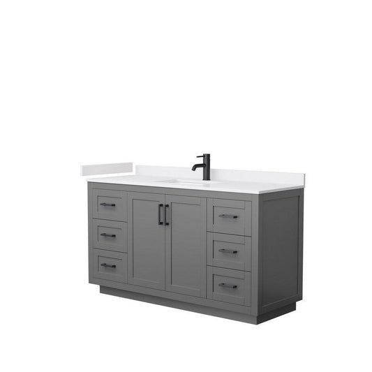 Wyndham Collection Miranda 60" Single Bathroom Dark Gray Vanity Set With White Cultured Marble Countertop, Undermount Square Sink, And Matte Black Trim