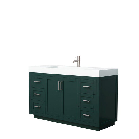 Wyndham Collection Miranda 60" Single Bathroom Green Vanity Set With 4" Thick Matte White Solid Surface Countertop, Integrated Sink, And Brushed Nickel Trim