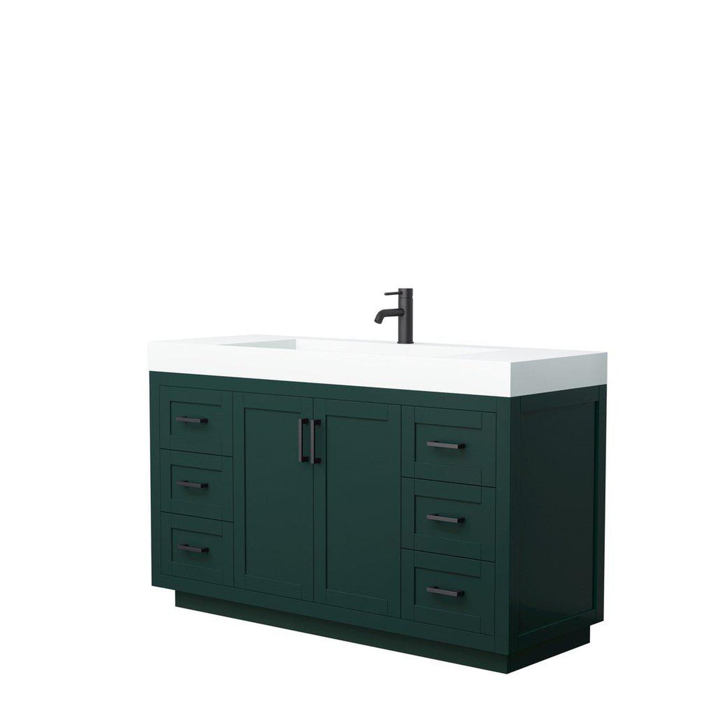 Wyndham Collection Miranda 60" Single Bathroom Green Vanity Set With 4" Thick Matte White Solid Surface Countertop, Integrated Sink, And Matte Black Trim