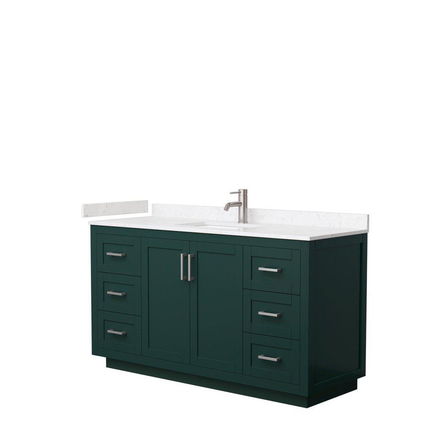 Wyndham Collection Miranda 60" Single Bathroom Green Vanity Set With Light-Vein Carrara Cultured Marble Countertop, Undermount Square Sink, And Brushed Nickel Trim
