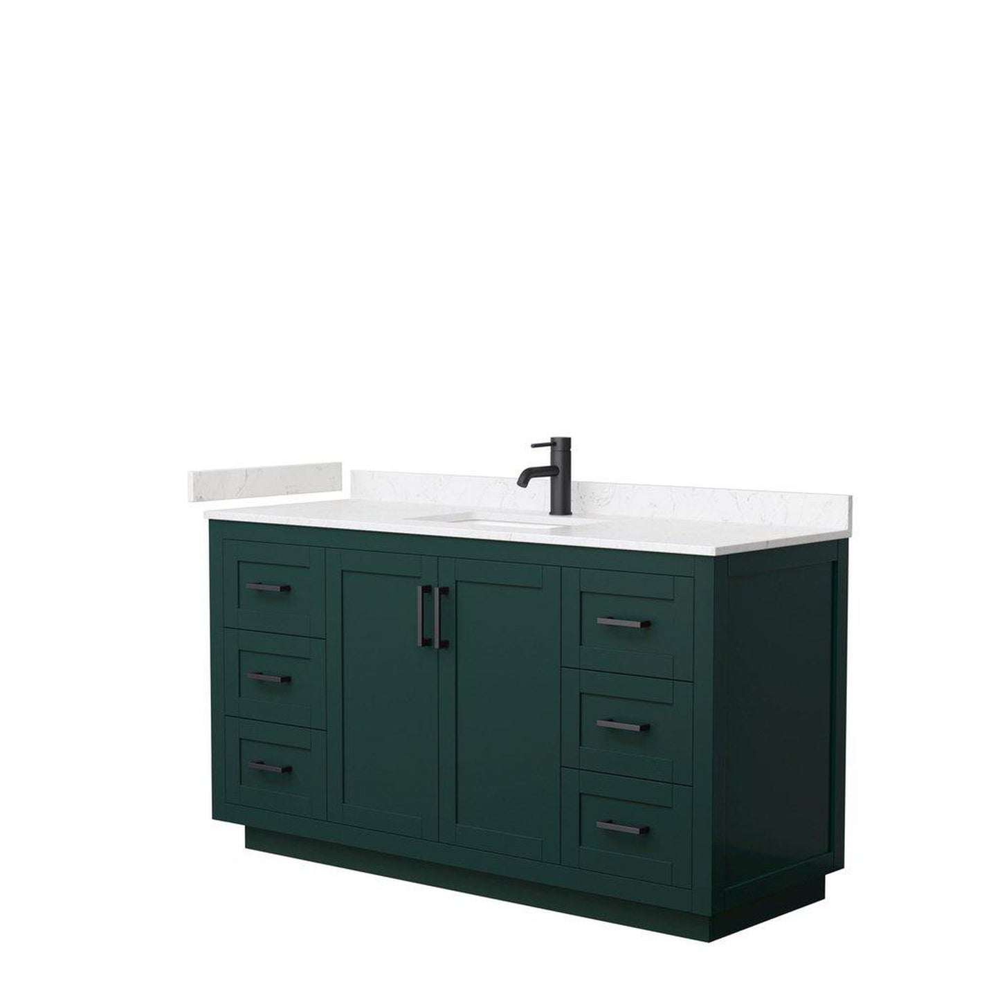 Wyndham Collection Miranda 60" Single Bathroom Green Vanity Set With Light-Vein Carrara Cultured Marble Countertop, Undermount Square Sink, And Matte Black Trim