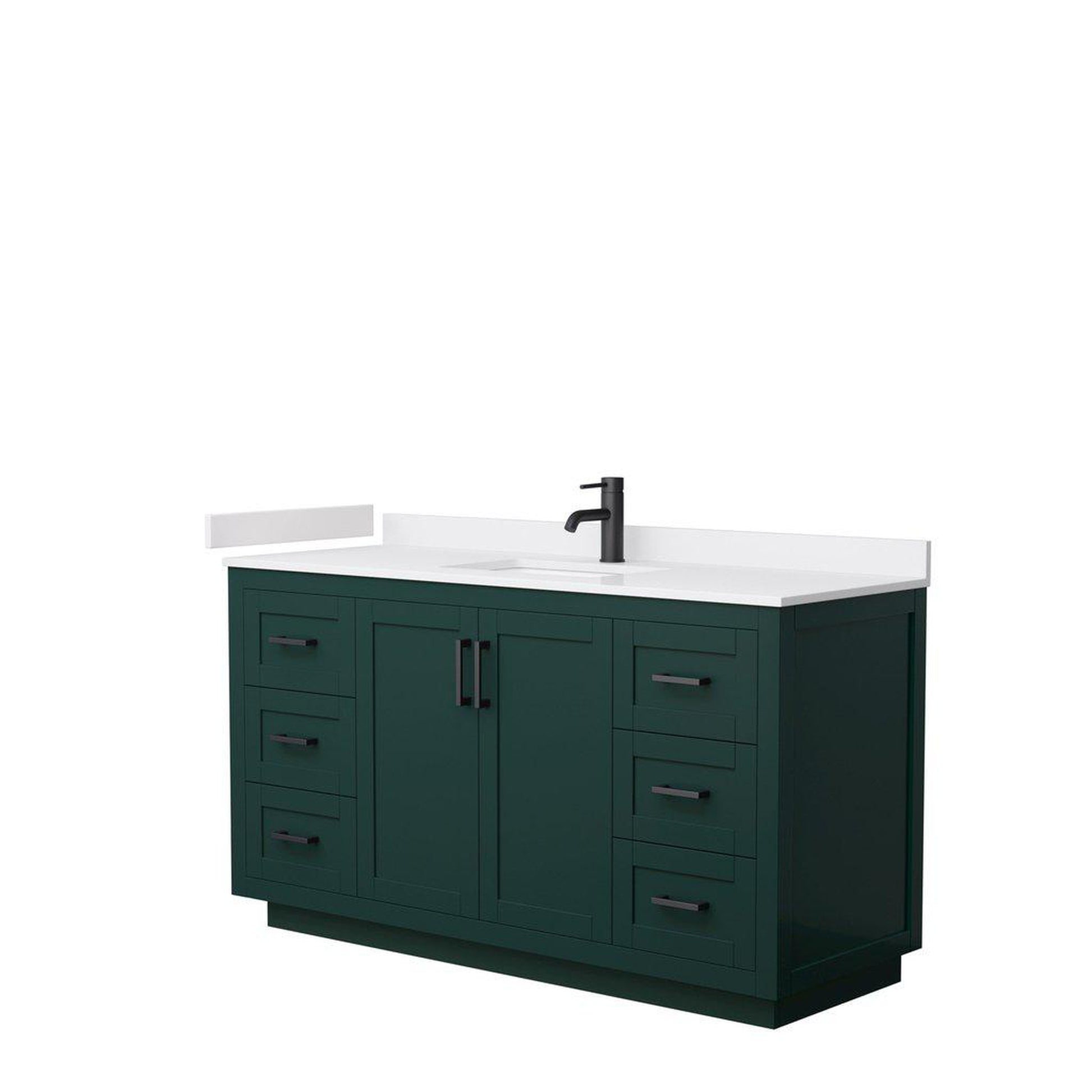 Wyndham Collection Miranda 60" Single Bathroom Green Vanity Set With White Cultured Marble Countertop, Undermount Square Sink, And Matte Black Trim