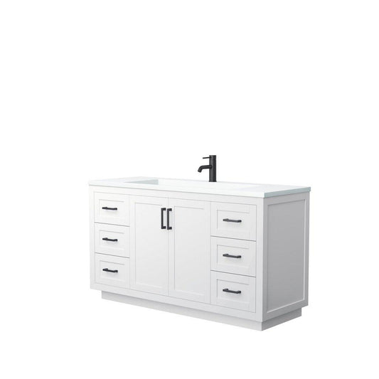 Wyndham Collection Miranda 60" Single Bathroom White Vanity Set With 1.25" Thick Matte White Solid Surface Countertop, Integrated Sink, And Matte Black Trim