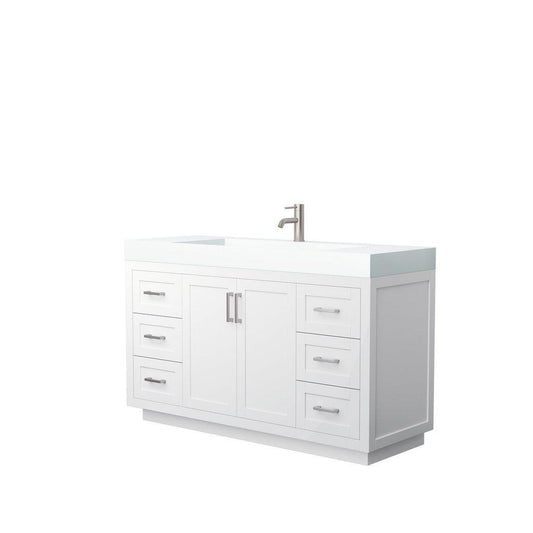 Wyndham Collection Miranda 60" Single Bathroom White Vanity Set With 4" Thick Matte White Solid Surface Countertop, Integrated Sink, And Brushed Nickel Trim