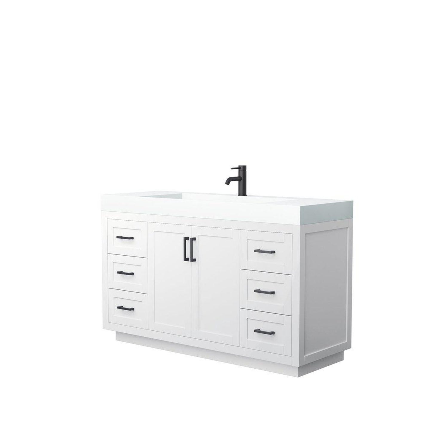 Wyndham Collection Miranda 60" Single Bathroom White Vanity Set With 4" Thick Matte White Solid Surface Countertop, Integrated Sink, And Matte Black Trim