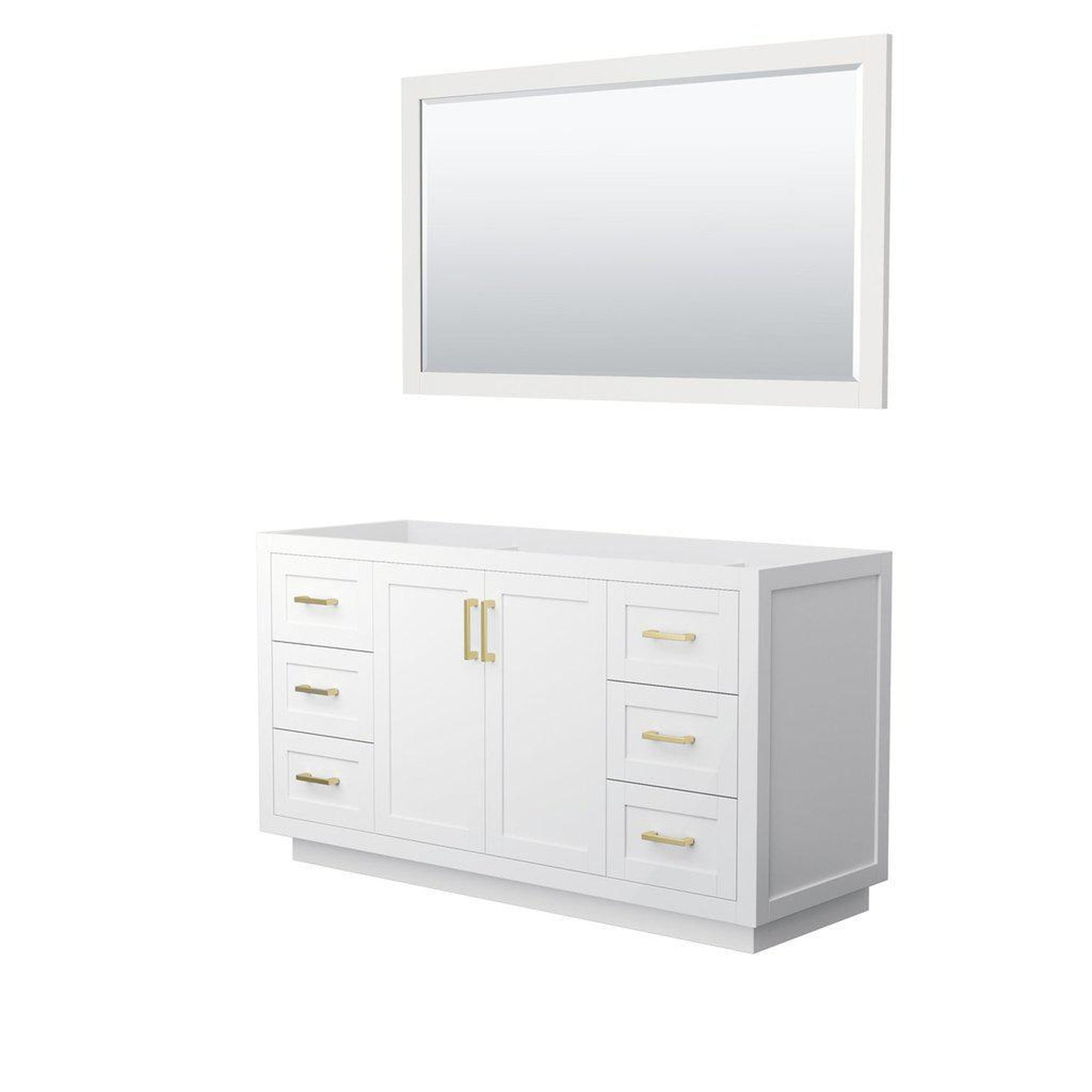 Wyndham Collection Miranda 60" Single Bathroom White Vanity Set With 58" Mirror And Brushed Gold Trim