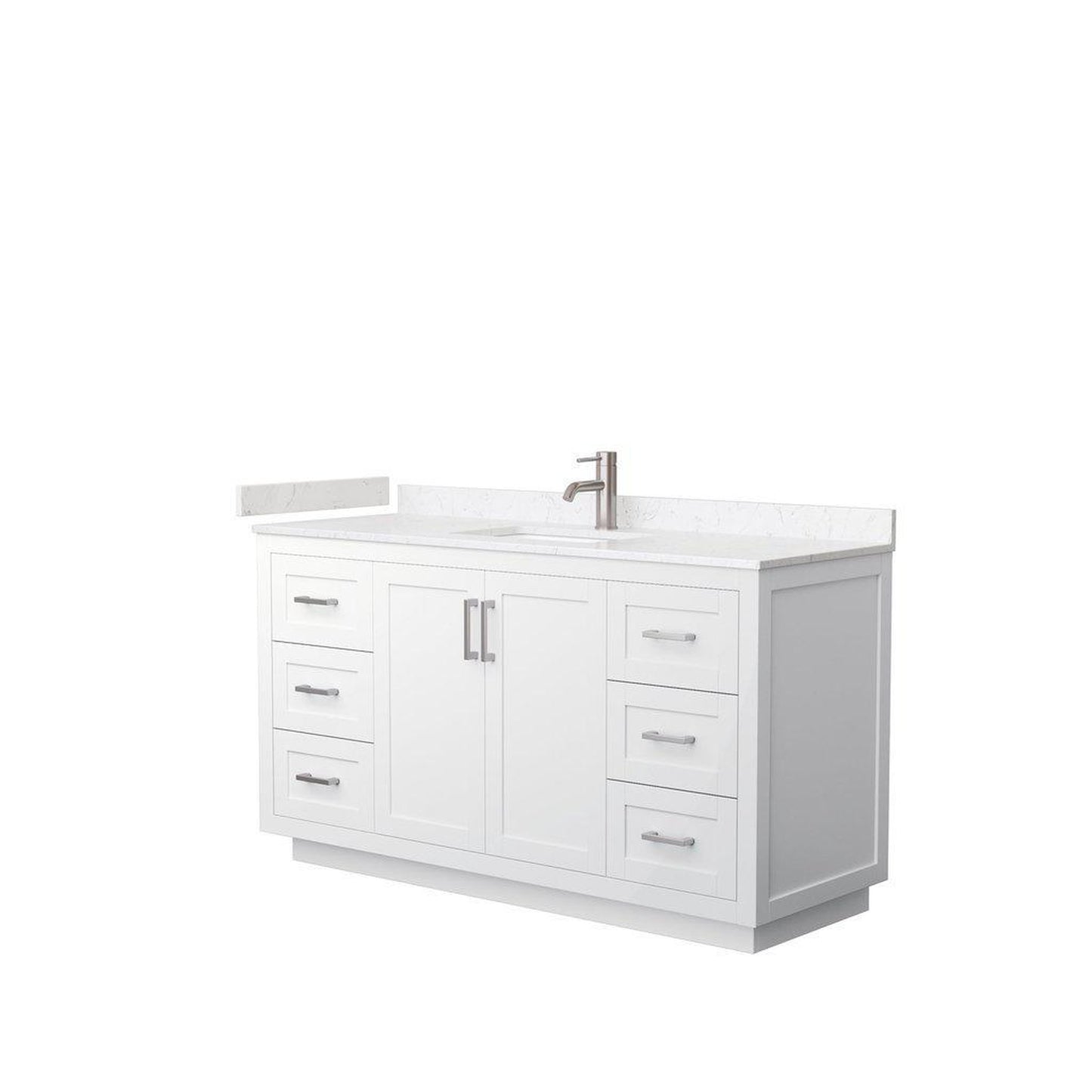 Wyndham Collection Miranda 60" Single Bathroom White Vanity Set With Light-Vein Carrara Cultured Marble Countertop, Undermount Square Sink, And Brushed Nickel Trim