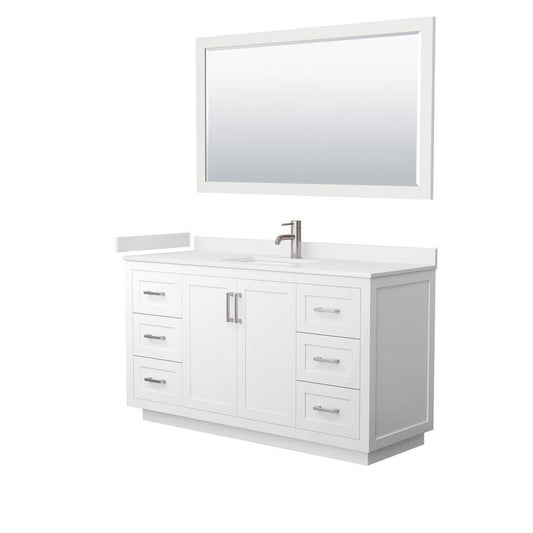 Wyndham Collection Miranda 60" Single Bathroom White Vanity Set With White Cultured Marble Countertop, Undermount Square Sink, 58" Mirror And Brushed Nickel Trim