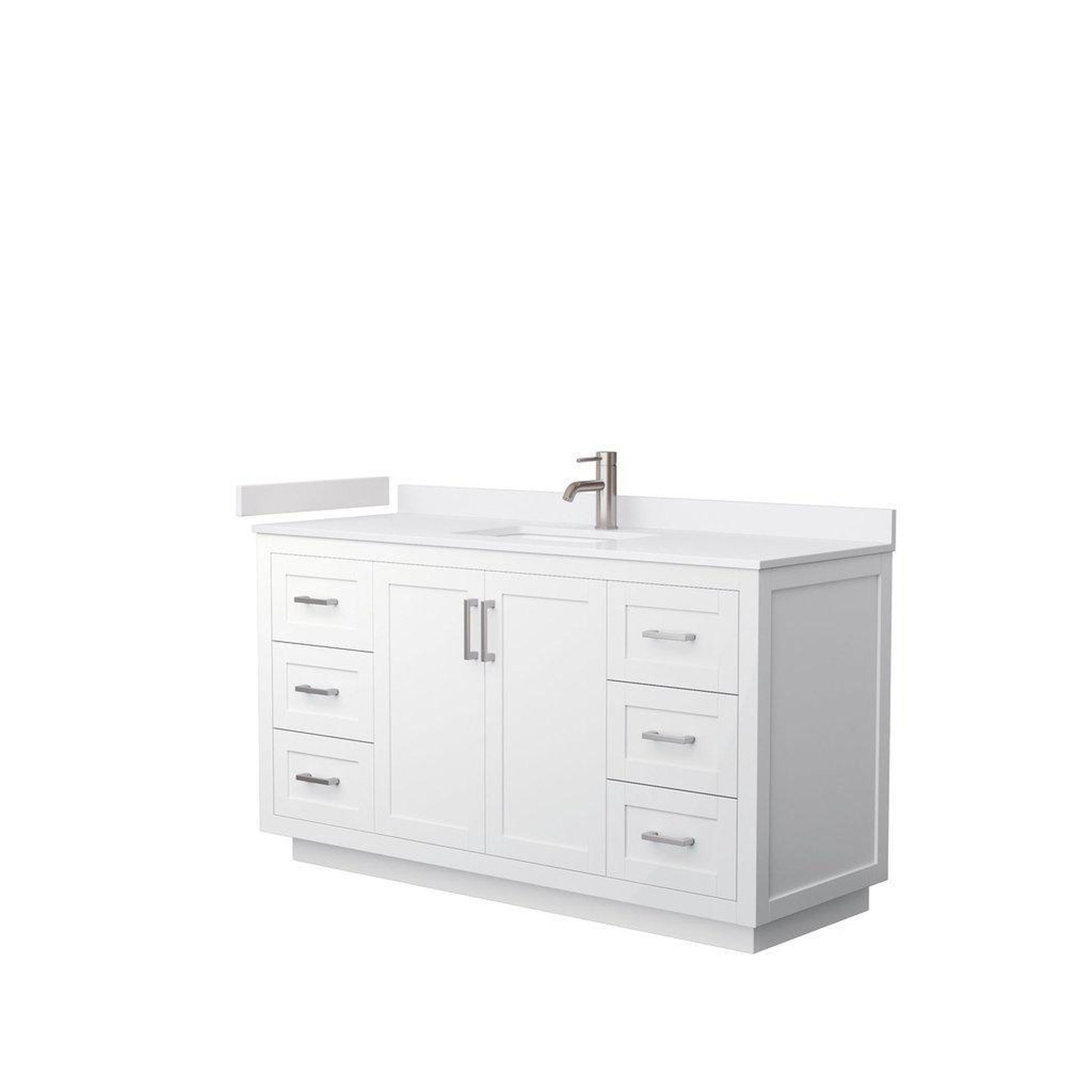 Wyndham Collection Miranda 60" Single Bathroom White Vanity Set With White Cultured Marble Countertop, Undermount Square Sink, And Brushed Nickel Trim