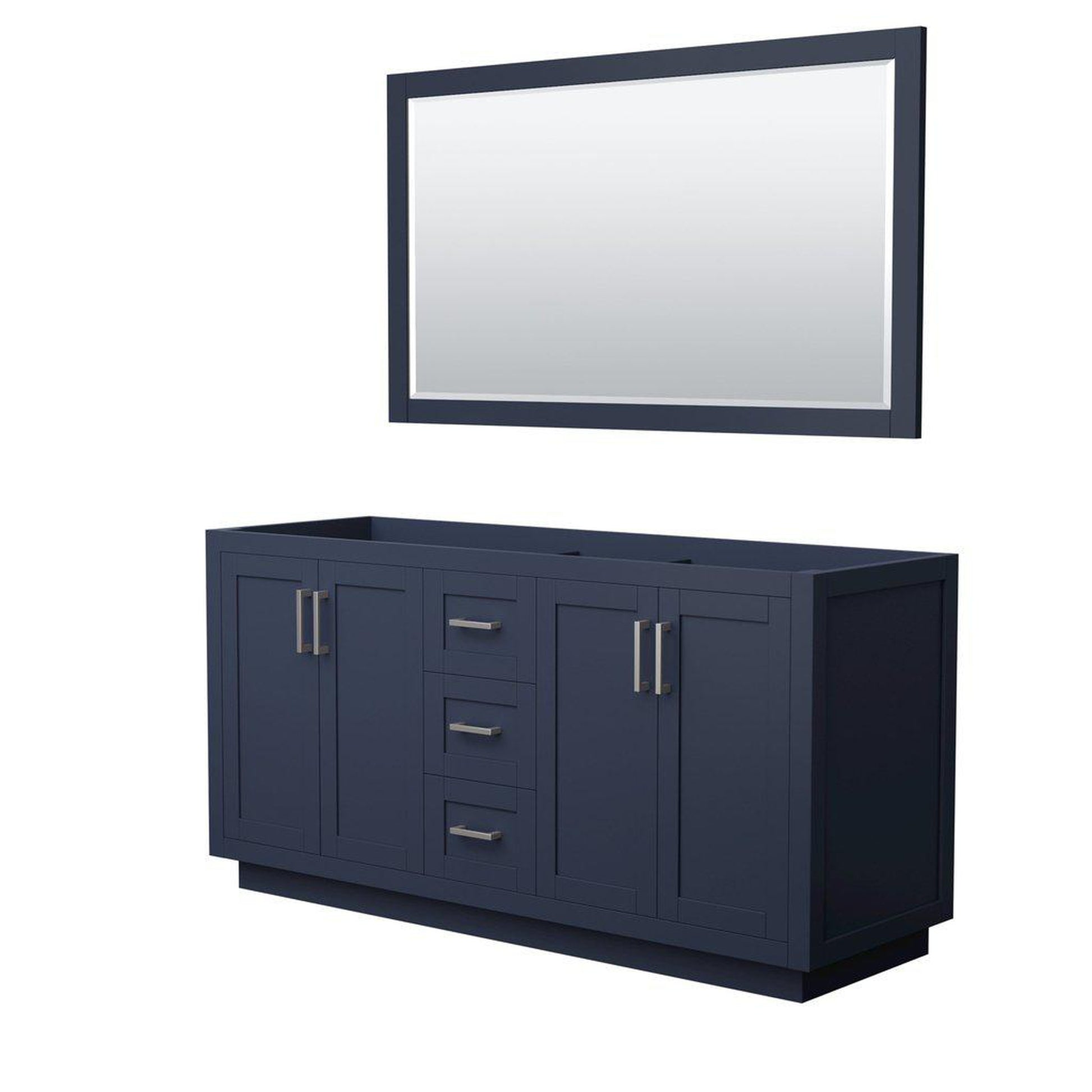 Wyndham Collection Miranda 66" Double Bathroom Dark Blue Vanity Set With 58" Mirror And Brushed Nickel Trim