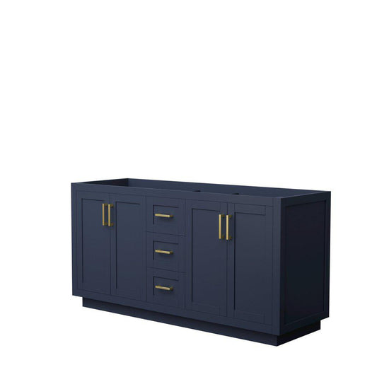 Wyndham Collection Miranda 66" Double Bathroom Dark Blue Vanity With Brushed Gold Trim