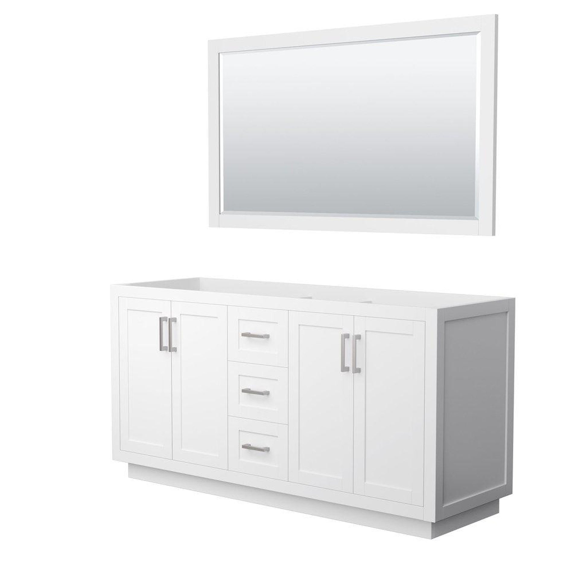 Wyndham Collection Miranda 66" Double Bathroom White Vanity Set With 58" Mirror And Brushed Nickel Trim