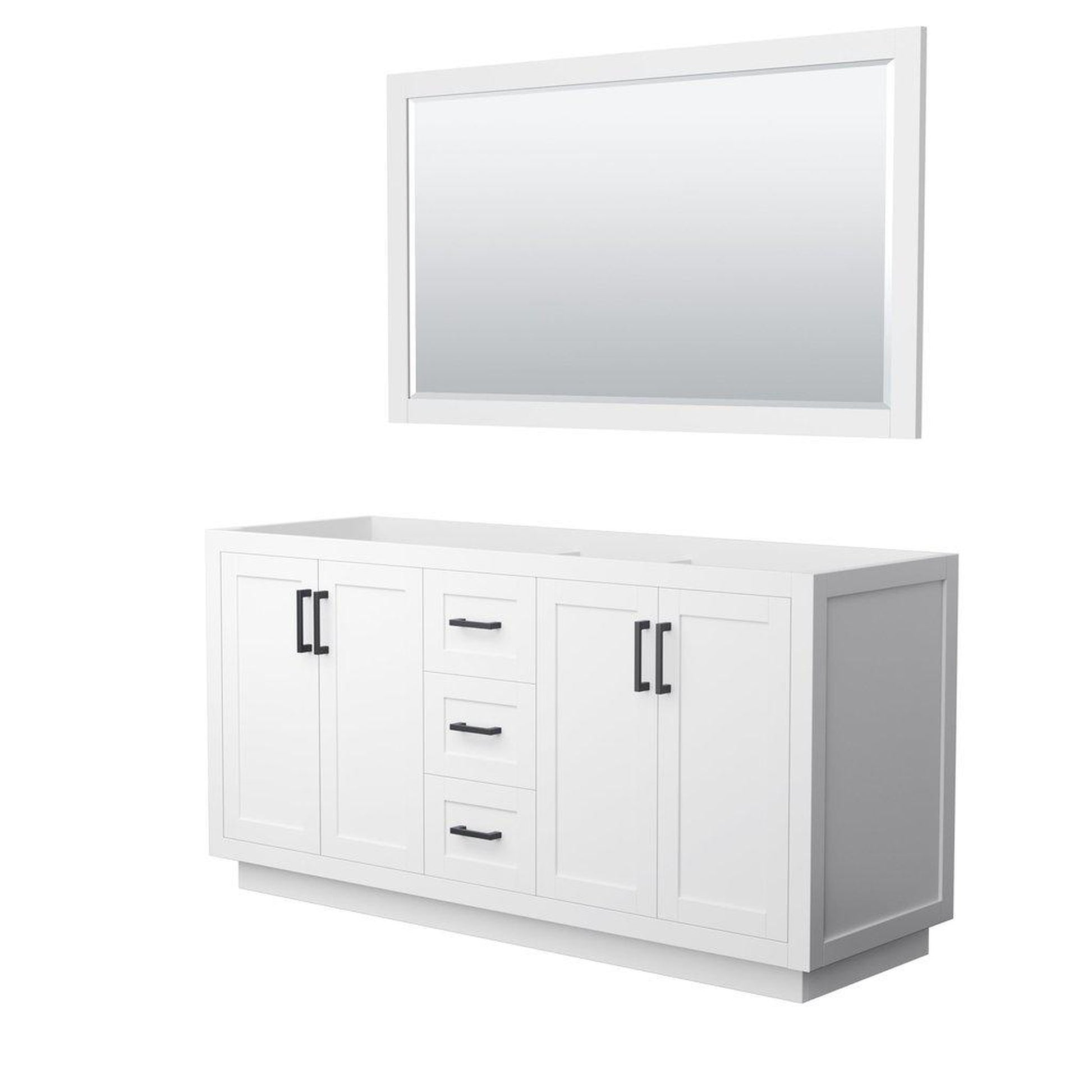 Wyndham Collection Miranda 66" Double Bathroom White Vanity Set With 58" Mirror And Matte Black Trim