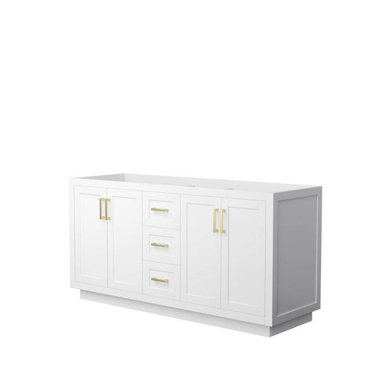 Wyndham Collection Miranda 66" Double Bathroom White Vanity With Brushed Gold Trim