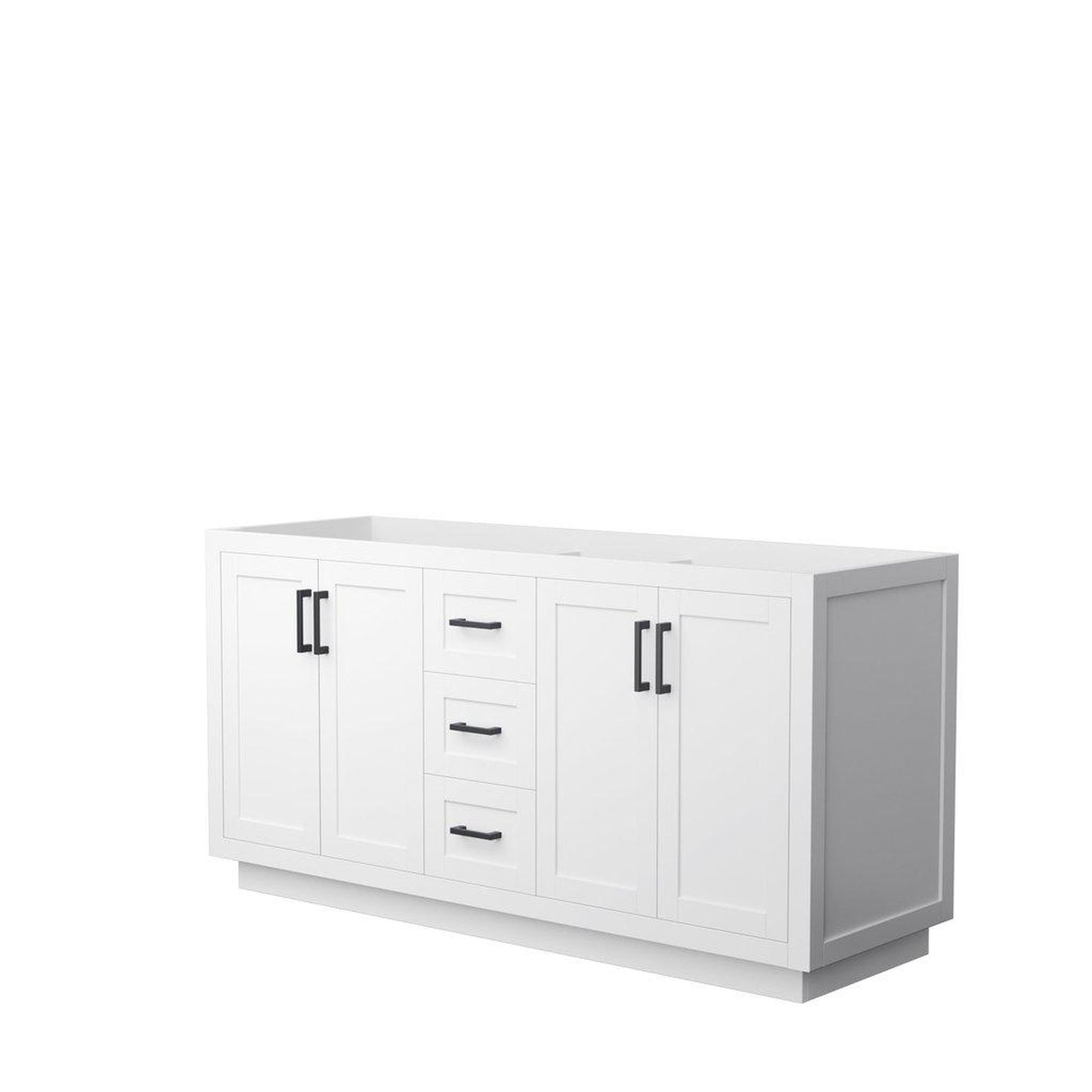 Wyndham Collection Miranda 66" Double Bathroom White Vanity With Matte Black Trim