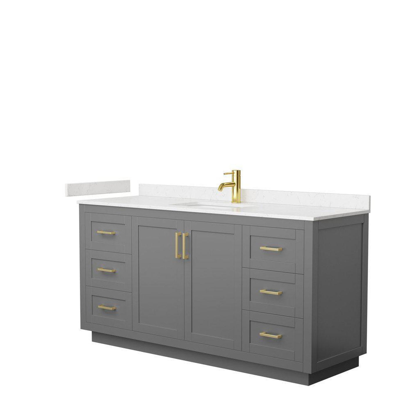 Wyndham Collection Miranda 66" Single Bathroom Dark Gray Vanity Set With Light-Vein Carrara Cultured Marble Countertop, Undermount Square Sink, And Brushed Gold Trim