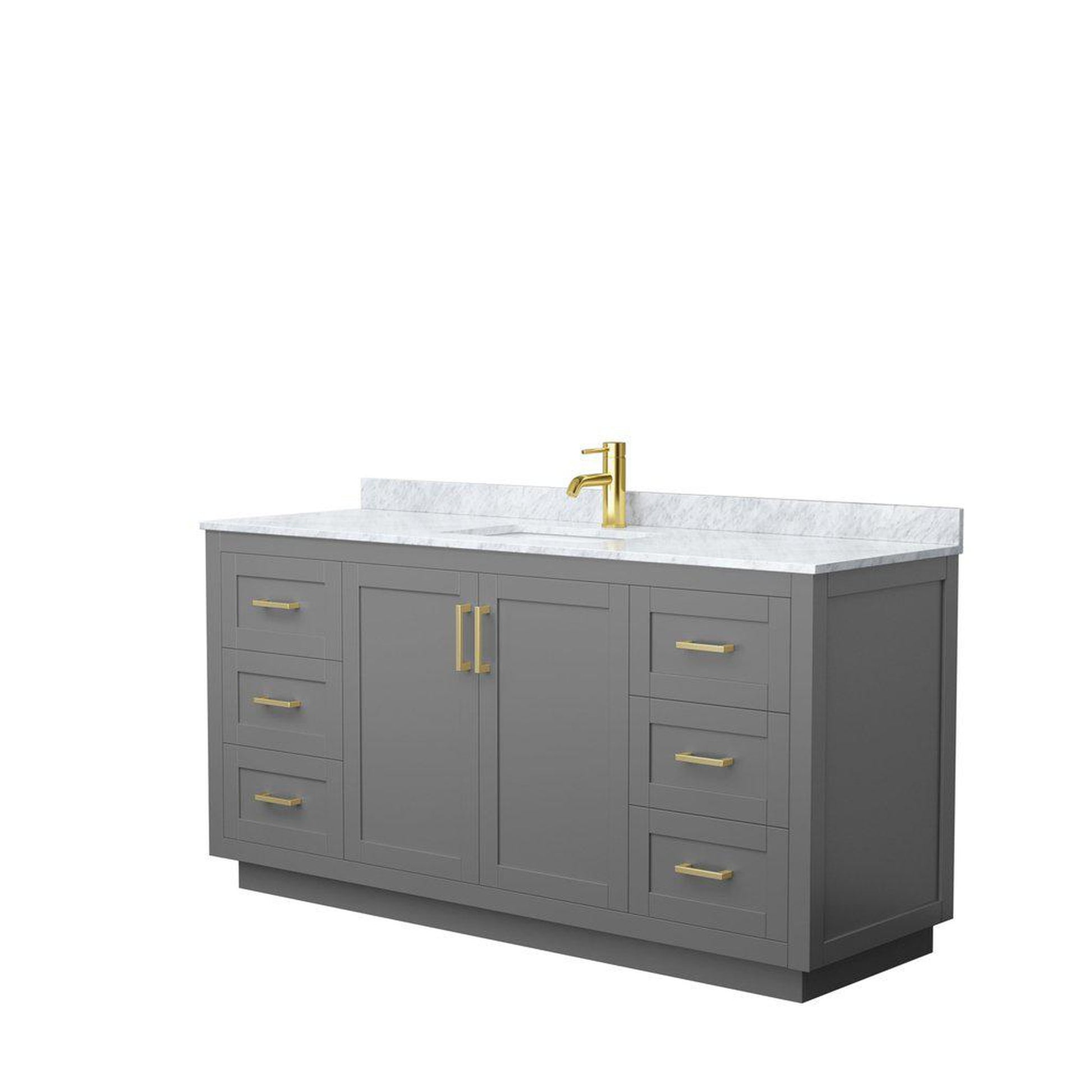 Wyndham Collection Miranda 66" Single Bathroom Dark Gray Vanity Set With White Carrara Marble Countertop, Undermount Square Sink, And Brushed Gold Trim