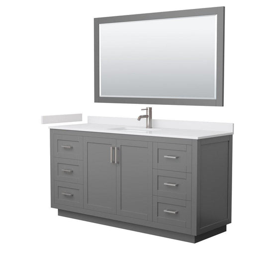 Wyndham Collection Miranda 66" Single Bathroom Dark Gray Vanity Set With White Cultured Marble Countertop, Undermount Square Sink, 58" Mirror And Brushed Nickel Trim