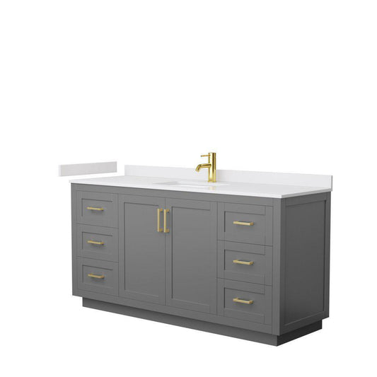 Wyndham Collection Miranda 66" Single Bathroom Dark Gray Vanity Set With White Cultured Marble Countertop, Undermount Square Sink, And Brushed Gold Trim
