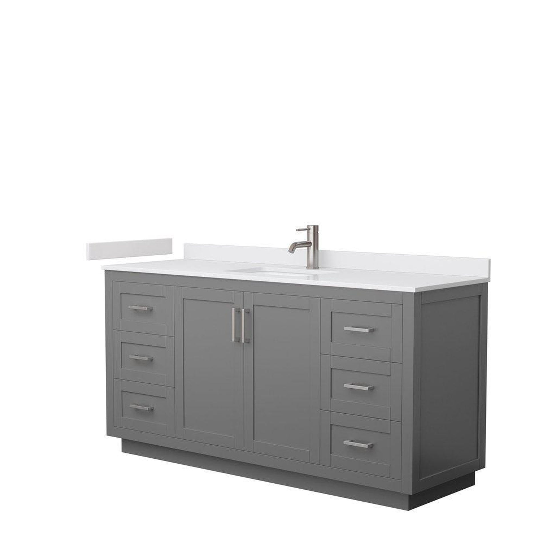 Wyndham Collection Miranda 66" Single Bathroom Dark Gray Vanity Set With White Cultured Marble Countertop, Undermount Square Sink, And Brushed Nickel Trim