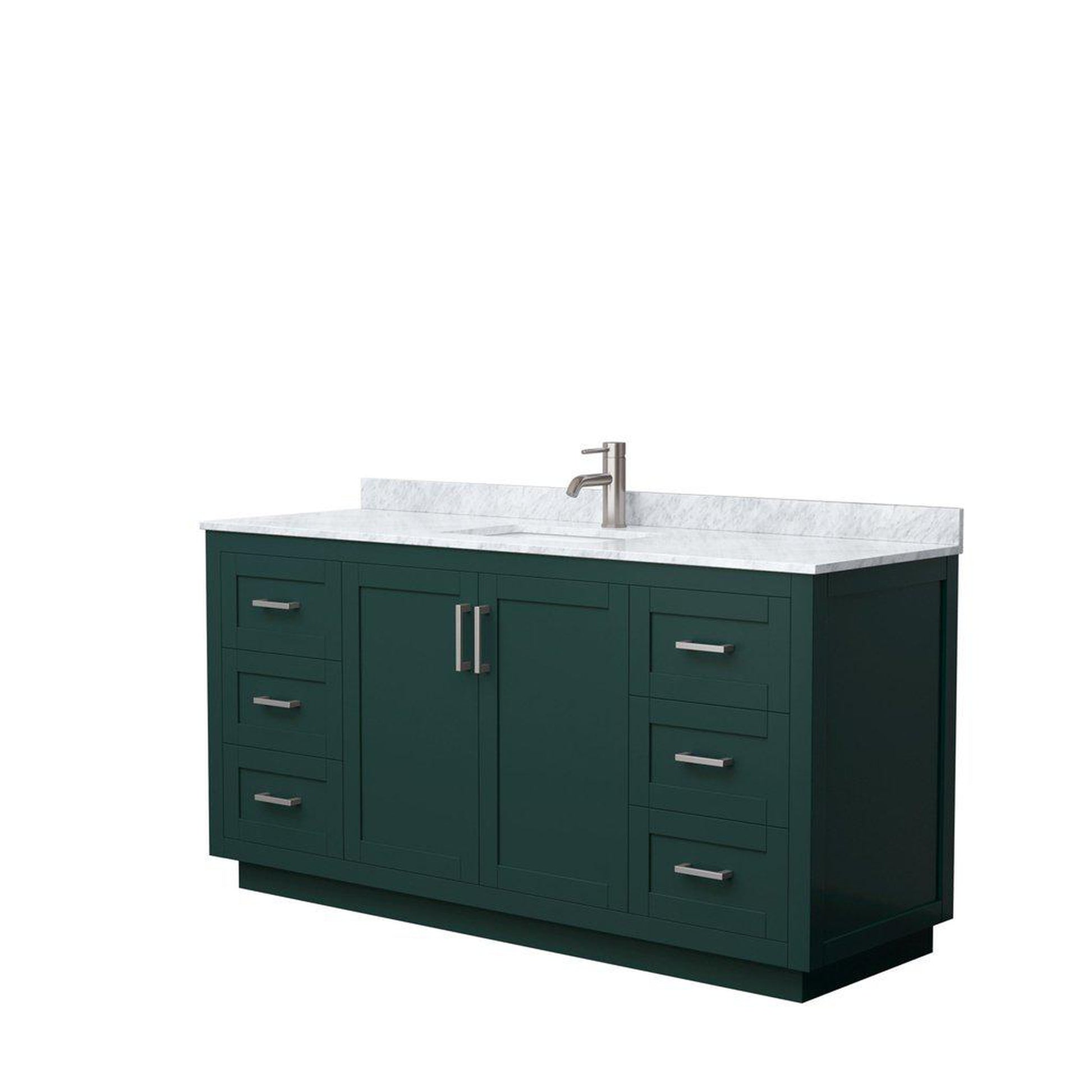 Wyndham Collection Miranda 66" Single Bathroom Green Vanity Set With White Carrara Marble Countertop, Undermount Square Sink, And Brushed Nickel Trim