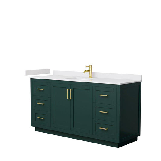Wyndham Collection Miranda 66" Single Bathroom Green Vanity Set With White Cultured Marble Countertop, Undermount Square Sink, And Brushed Gold Trim