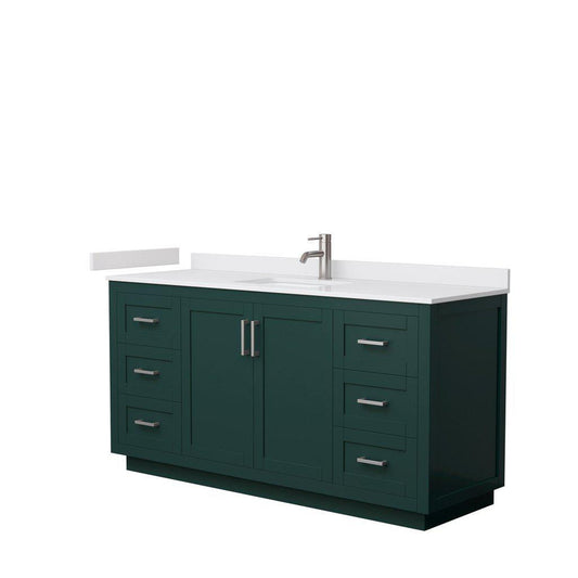 Wyndham Collection Miranda 66" Single Bathroom Green Vanity Set With White Cultured Marble Countertop, Undermount Square Sink, And Brushed Nickel Trim